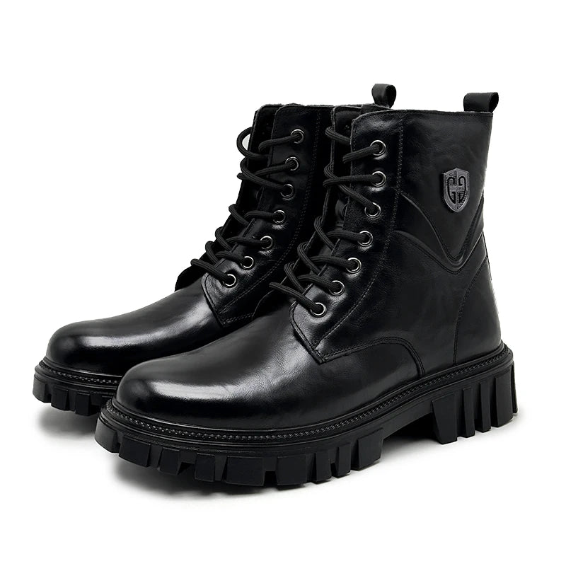 Genuine leather men's boots High top style autumn and winter Classic Black Brown Outdoor quality adult Thick soled shoes New