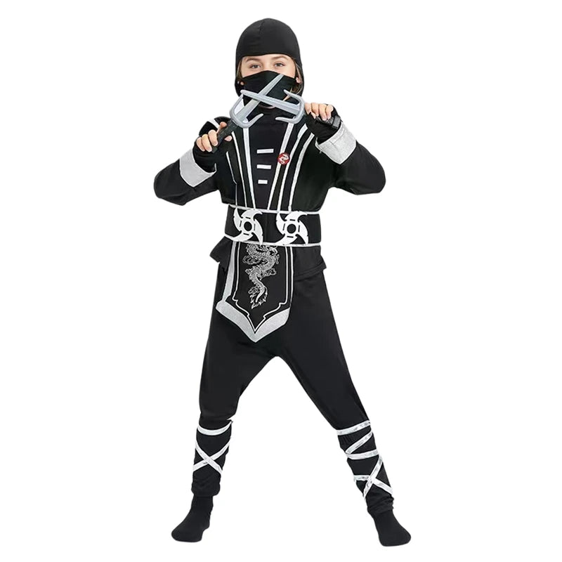 Boy  Ninja Costume Masked Warrior Outfit Cartoon Hero Halloween Party Performance Costume Includes Ninja Toy Knife Birthday Gift