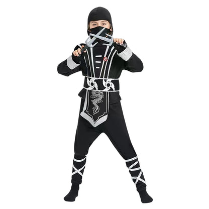 Boy  Ninja Costume Masked Warrior Outfit Cartoon Hero Halloween Party Performance Costume Includes Ninja Toy Knife Birthday Gift