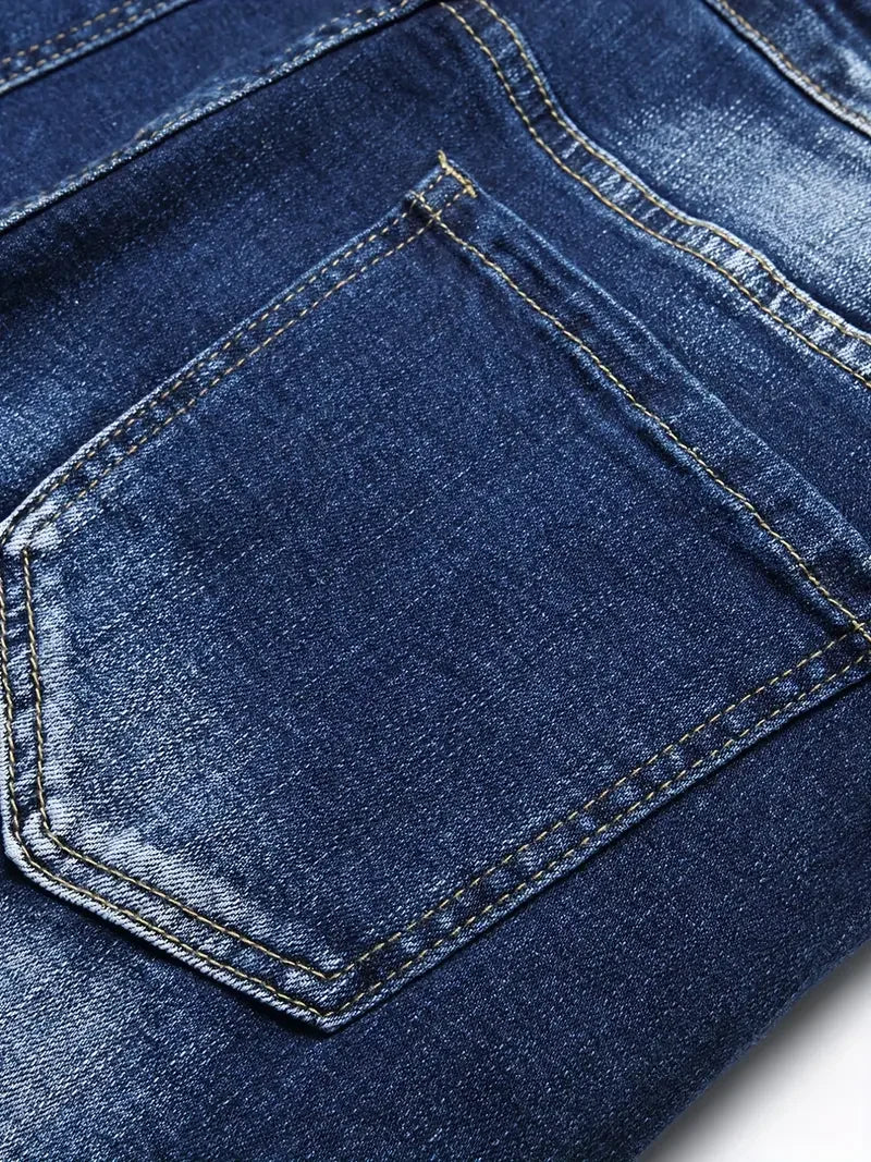 Men's Stretchy Denim Jeans For Men Simple Slim Casual Straight Fashion Classic Pants Cargo Denim Jeans Solid Streetwear Trousers