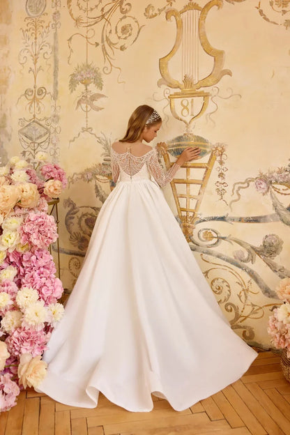 Luxury Pearls Beading Flower Girl's Dresses for Wedding White Ball Gown First Communion Dress Baby Girl Birthday Party Gowns