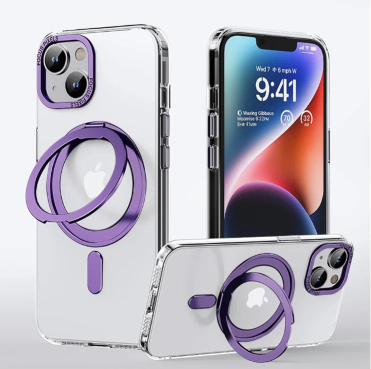 360° Rotating Stand Magnetic Case For iPhone 17 16 15 14 13 12 11 Pro Max Plus 17Air 16e Premium Metal Button Folding Bracket