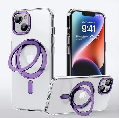 360° Rotating Stand Magnetic Case For iPhone 17 16 15 14 13 12 11 Pro Max Plus 17Air 16e Premium Metal Button Folding Bracket