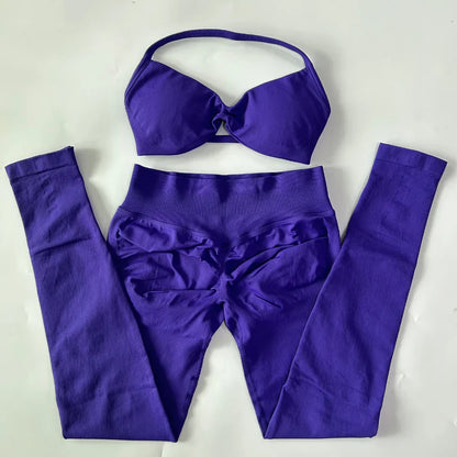 2 Pieces Set For Woman Strappy Yoga Bra Sports Top Workout Leggings Set Seamless Gym Set Fitness Clothes Outfit Activewear