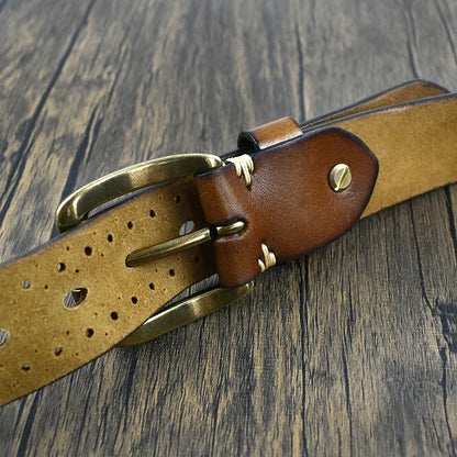 3.8cm Wide Genuine Leather Belt 105-125cm Male Retro Cowhide Waistband Men's Pin Buckle Belts DIY Jeans Pants Accessory