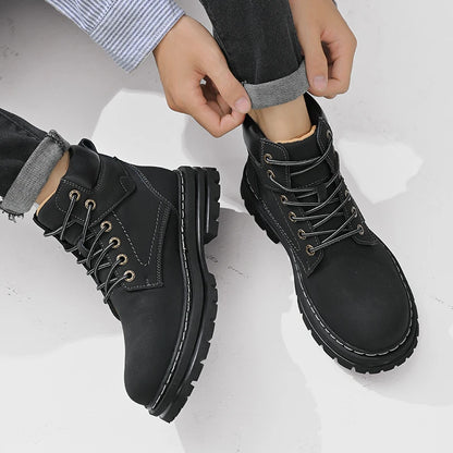 Handmade Outdoor Men Genuine Leather Boots Male Comfortable Business Party Casual Shoes Street Thick Sole Lace Up Shoes Big Size