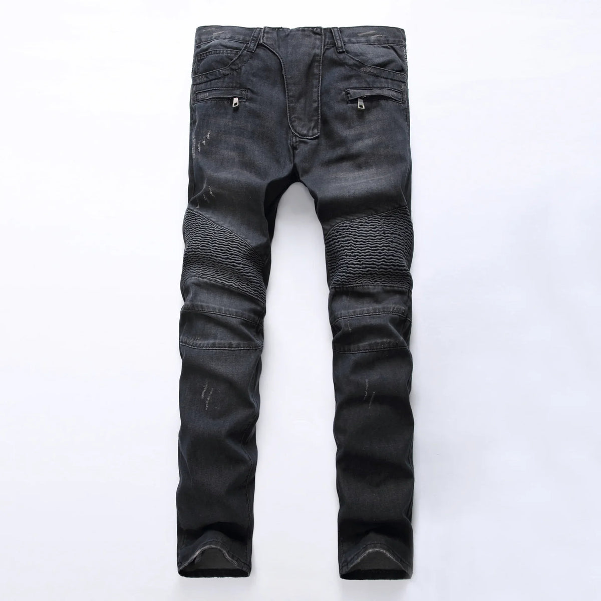 Men's New Casual Motorcycle Jeans Hip Hop Street Riding Stretch Slim Fit Straight Pants Patchwork Fashion Denim Trousers Male