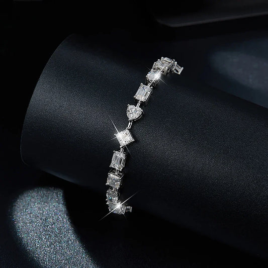 Bracelets irréguliers en moissanite complète pour femme, diamants carrés, cœurs, taille émeraude, forme ovale, bracelets en argent 925