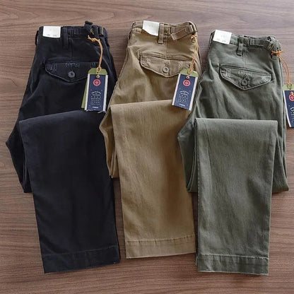 Heavy Tooling Straight-leg Pants Men's Korean Ami Kaji Pure Cotton Men's Long Pants Old Worn Hole Casual Pants Cotton Mens Jeans