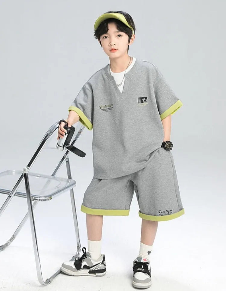 Sporty Korean Children's Clothes 2025 Boys Sets Tracksuit for Boy Top Shirts Tops Home Clothing 10 14 Years Kids Summer Set Suit