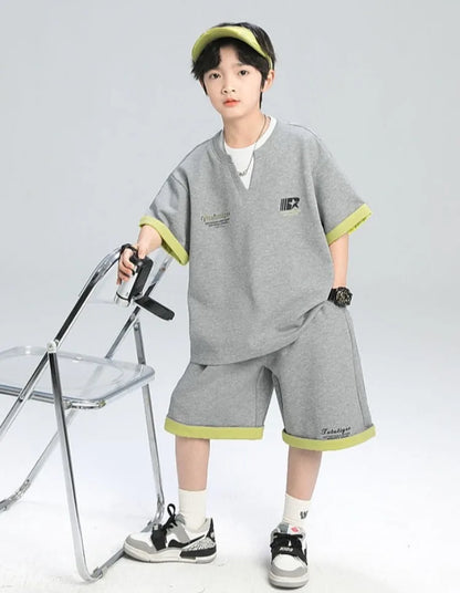 Sporty Korean Children's Clothes 2025 Boys Sets Tracksuit for Boy Top Shirts Tops Home Clothing 10 14 Years Kids Summer Set Suit