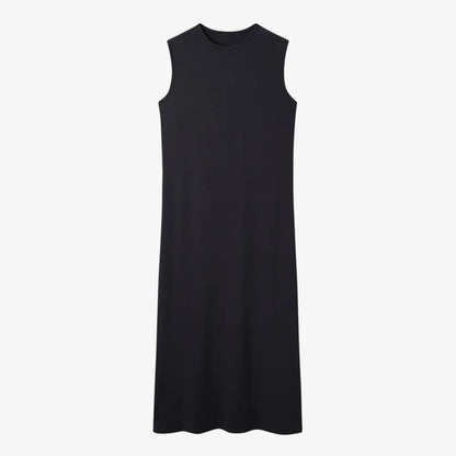 AS AW25 new design ribbing cardigan with denim collar + sleeveless maxi dress matching set for woman clothes