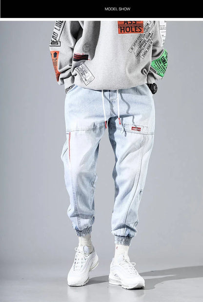 Plus Size 5XL Men's Baggy Harem Jeans Hip Hop Male Trousers Black Blue Cargo Jeans Man Fashion Streetwear Denim Jogger Pants