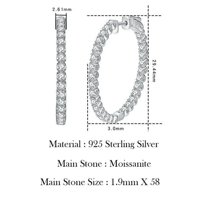 1.2mm Moissanite Hoop Earrings for Women European and American Circle S925 Sterling Silver Sparkling Diamond Earring Jewelry