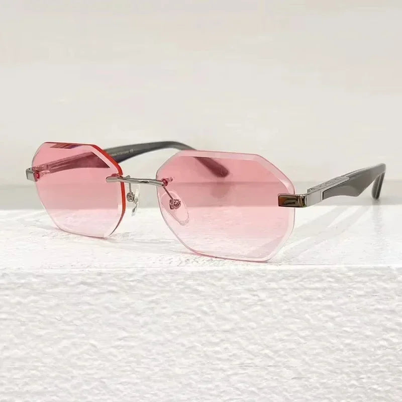 Rimless Polygon Luxury Sunglasses Acetate Alloy Gold Brand Irregular Square Original Classical Retro UV400 Gafas Hot