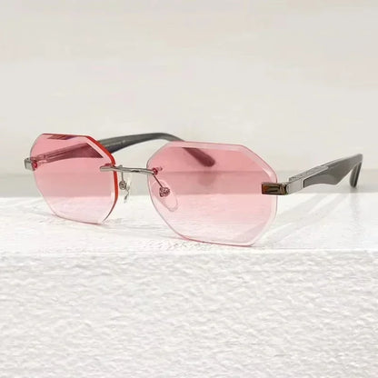 Rimless Polygon Luxury Sunglasses Acetate Alloy Gold Brand Irregular Square Original Classical Retro UV400 Gafas Hot