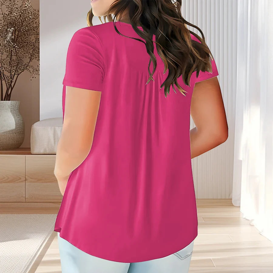 Solid Color Button Front Tee, Casual Fashion Short Sleeve Scoop Neck T-shirt for Summer