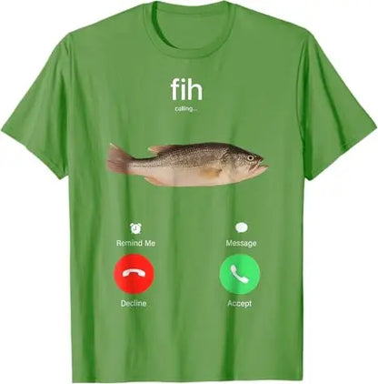 Fih Calling Remind Me Message Decline Accept Phone Call Fish T-Shirt Funny Fishman Graphic Outfit Short Sleeve Blouses Novelty