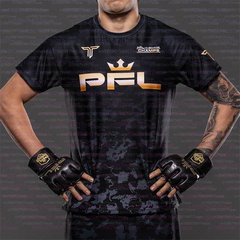 PFL Walk 2025 Boxing Jersey Men Summer Sparring MMA Uniform Clothing Outdoor Sports Short Sleeve Supporter T-Shirt Oversized Top
