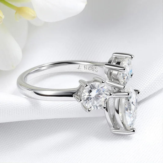 Pear/round Cut Adjustable Moissanite Rings for Women Ideal Cut Female S925 Sterling Silver Plated 18K Lab Diamond Band