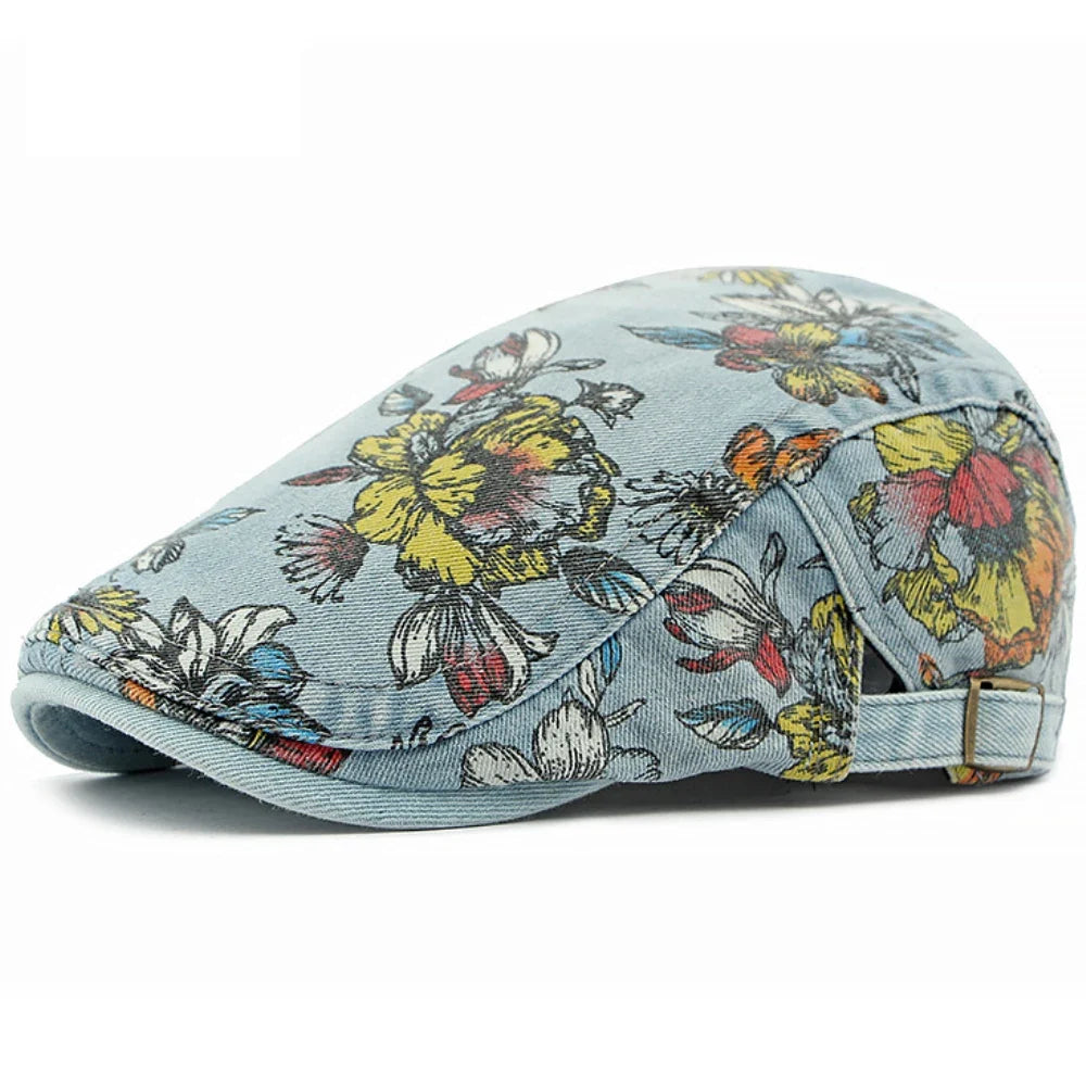 Beret Cap Spring Summer Autumn Men Women Cap Male Female Floral Artist Painter Beret Hat Denim Flat Cap Octagonal Berets