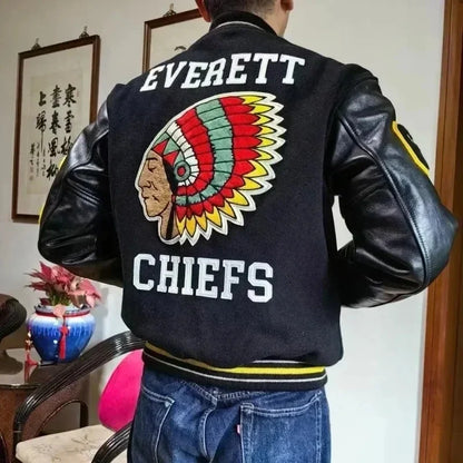 Embroidery Varsity Jacket Men PU Leather Sleeves Oversized Bomber Jackets Women Baseball Coats Streetwear Men Clothing
