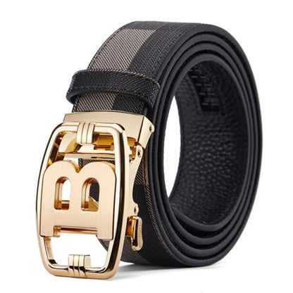New Canvas Men Belt Luxury Automatic Zinc Alloy B Buckle Brand Real Leather Belt for Business Men Male Waistband for jeans belt