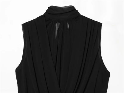 Women's Top 2026 New Spring Summer Fashion Black Sleeveless Pleated Top for Women Casaul Chic Women Top