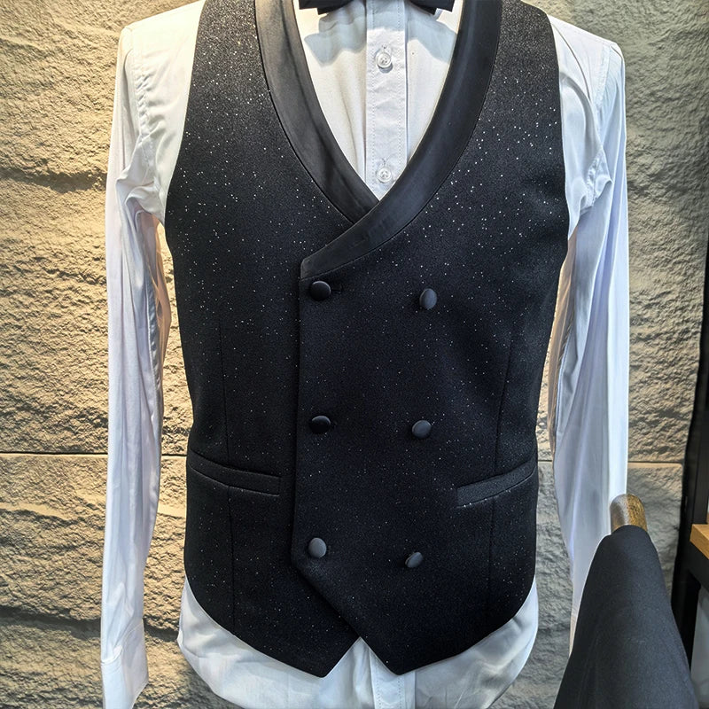Luxury Man Suits High Quality 3 Pieces Littering Rhinestone Embellishment Wedding Dress Shining Flash Diamond Tuxedo Dinner Suit