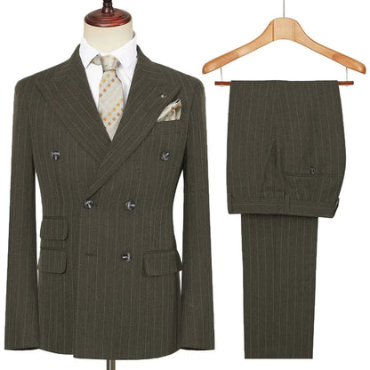 Vintage Winter Tweed Suits High-Quality Striped Tweed Men Suits Design Costume Homme Smart Business Formal Wedding Suit 2 Pieces