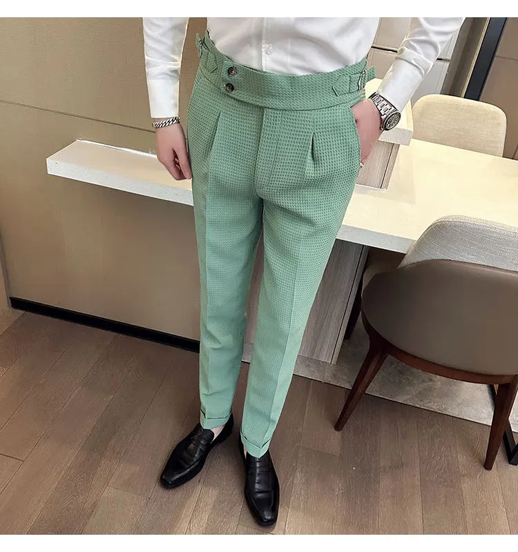 Fashion High Waist Men's Pants 2024 New Business Slim Fit Casual Suit Pants Male Spring Summer Formal Social Dress Pants