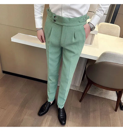 Fashion High Waist Men's Pants 2024 New Business Slim Fit Casual Suit Pants Male Spring Summer Formal Social Dress Pants