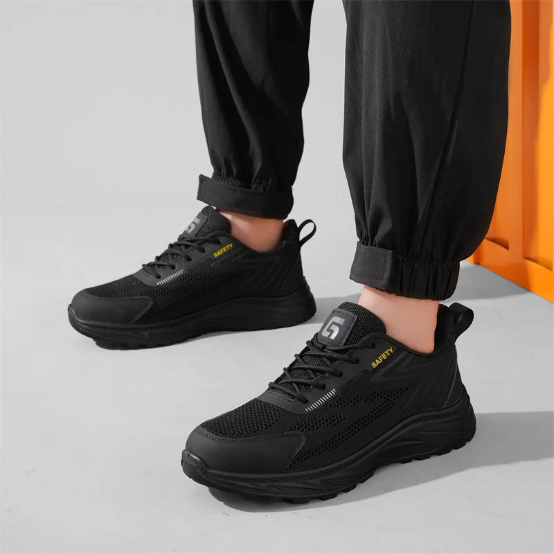 Summer Breathable Men Labor Shoes Lightweight Work Safety Boots Sneakers Anti Nail Indestructible Steel Toe Male Footwear