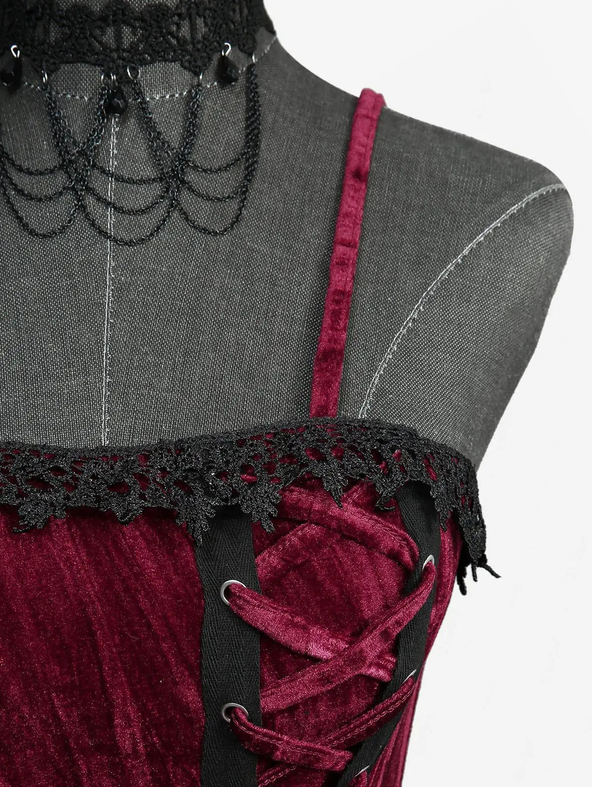 Gothic Lace Up Cinched Ruffles Layered Dress 2026 Women Summer New Deep Red Club,Cocktail & Party A Line Dresses Vestidos