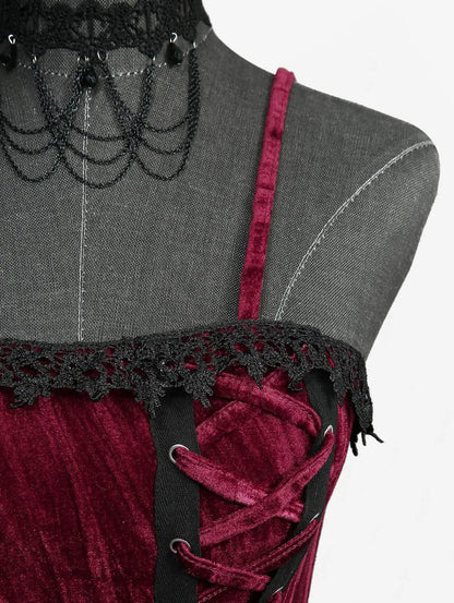 Gothic Lace Up Cinched Ruffles Layered Dress 2026 Women Summer New Deep Red Club,Cocktail & Party A Line Dresses Vestidos