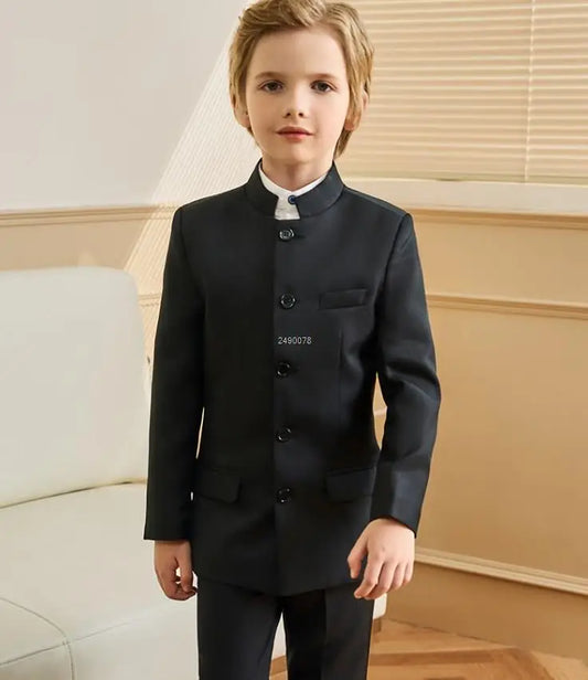 Children White Baptism Suit Boys Black 007 Suit School Student Graduation Class Dress Kids Formal Chinese Style Chorus Dress
