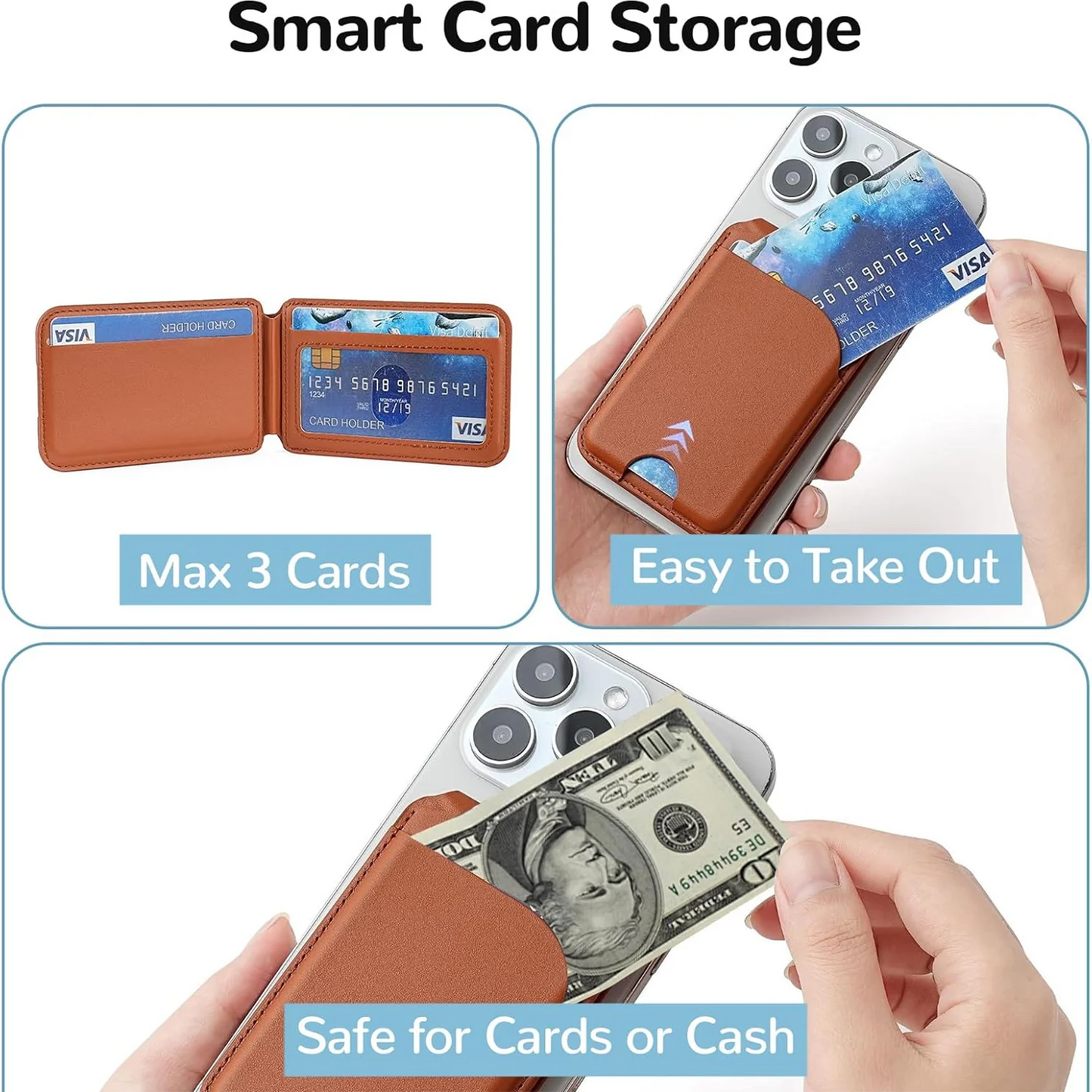 2 in 1 Magnetic MagSafe Wallet Stand, Leather Magnetic Card Holder Wallet for iPhone16/15/14/13/12 Series with Adjustable Holder