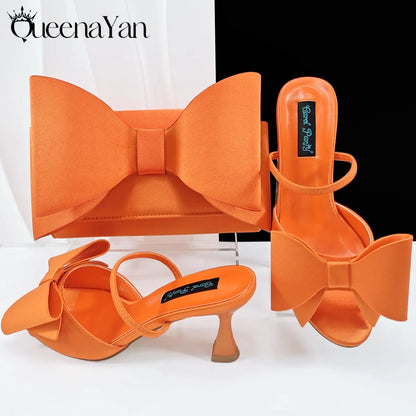 2025 Fashion Newest Arrival Lilac Pointed Toe Women Heel Shoes Matching Bag Set for Ladies Wedding Party Pump