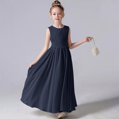 Customized Chiffon Pleated Flower Girl Dresses Sashe Kid Wedding Birthday Party Pageant Gowns Junior Bridesmaid Dress