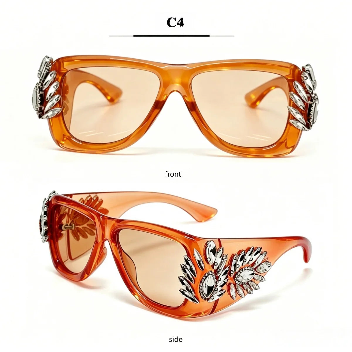 Women Oversized Square Cat Eye Sunglasses Luxury Rhinestone Floral Side Decor UV400 Thick Frame Shades for Party Nightclub