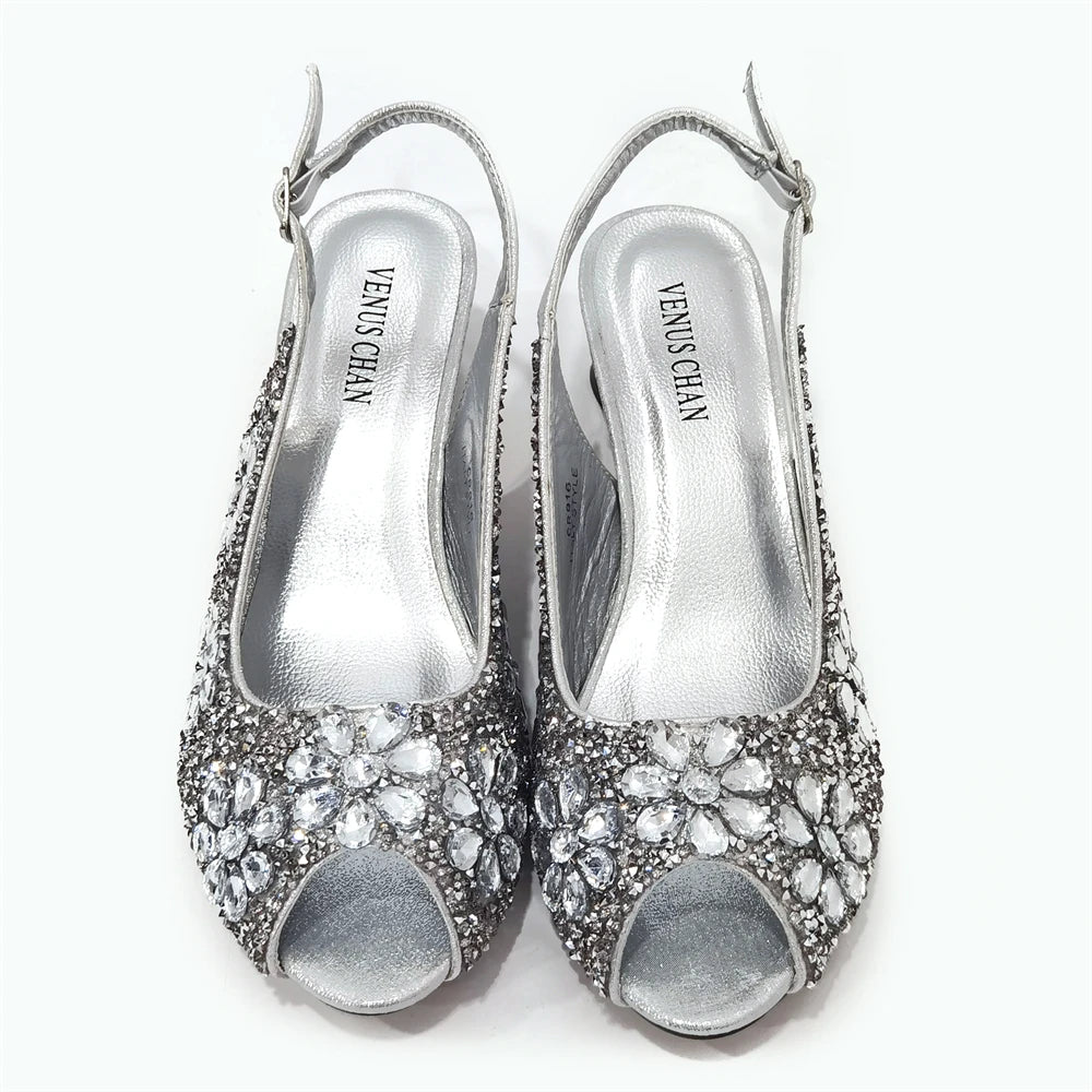 Summer Sandals for Party and Weddings Peep-Toe Bridal Shoes Women 2023 Comfortable Shoes and Bag Set for Lady