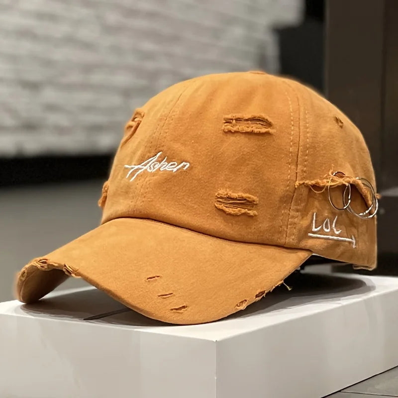 Retro perforated duckbill cap for men and women in spring and summer fashion, simple street baseball cap, trendy perforated