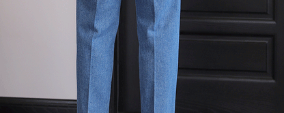 Italian Style Men's High Waist Business Neapolitan Jeans Draped Cuffed Straight Leg Western Pants Youth Trendy Wear Resistant
