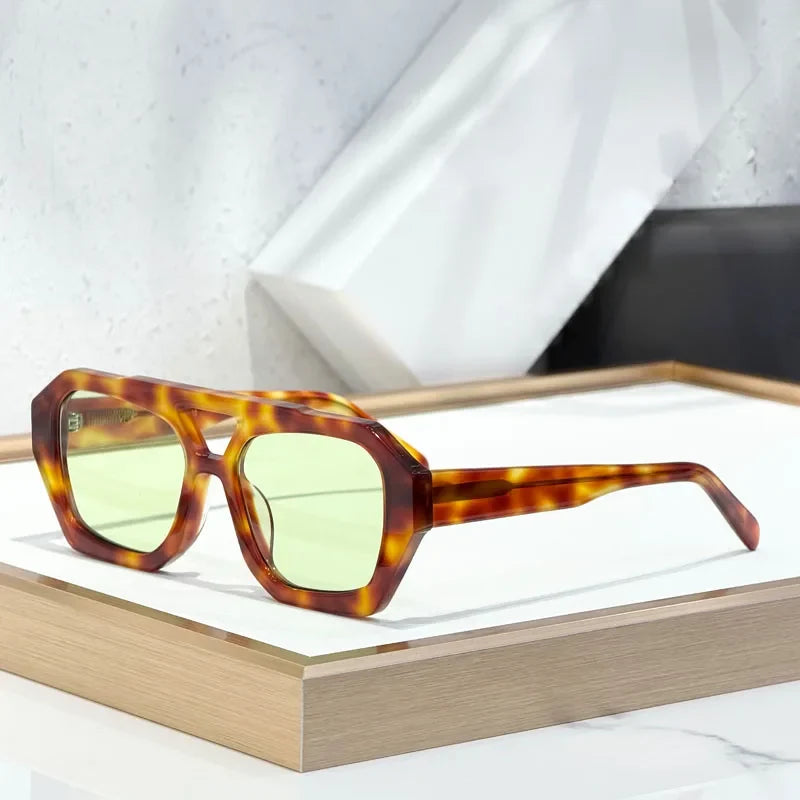 Designer Hollow Thick Acetate Women's Sunglasses Handmade Square Brand Design High Quality Female UV400 Prescription Glasses