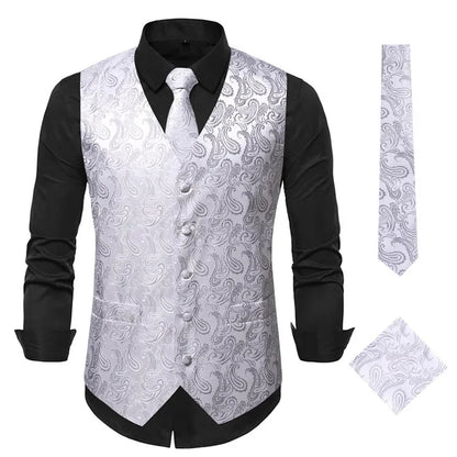 Red Men's Single Breasted V-Neck Sleeveless Vest Jacket, Wedding Party Vests, White Black Blue Green Waistcoat With tie and