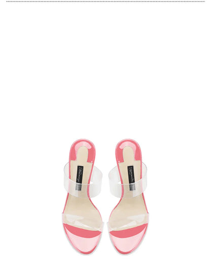 Pink Summer New Fashionable Open toed Sandals High Heels Women's Fine Heels Sharp Pointed Design Sensation Cool Slippers