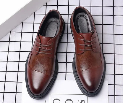 Men's Genuine Leather Oxfords Pointed Toe Lace Up Dress Shoes British Style Business Wedding Casual Footwear for Spring Autumn