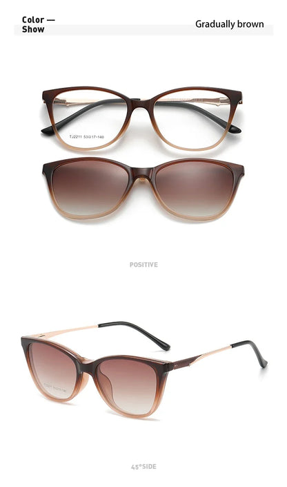 New Women's Cat Eye Polarized Sunglasses with Magnetic Clip Customizable Myopia Prescription Lens Reading Glasses