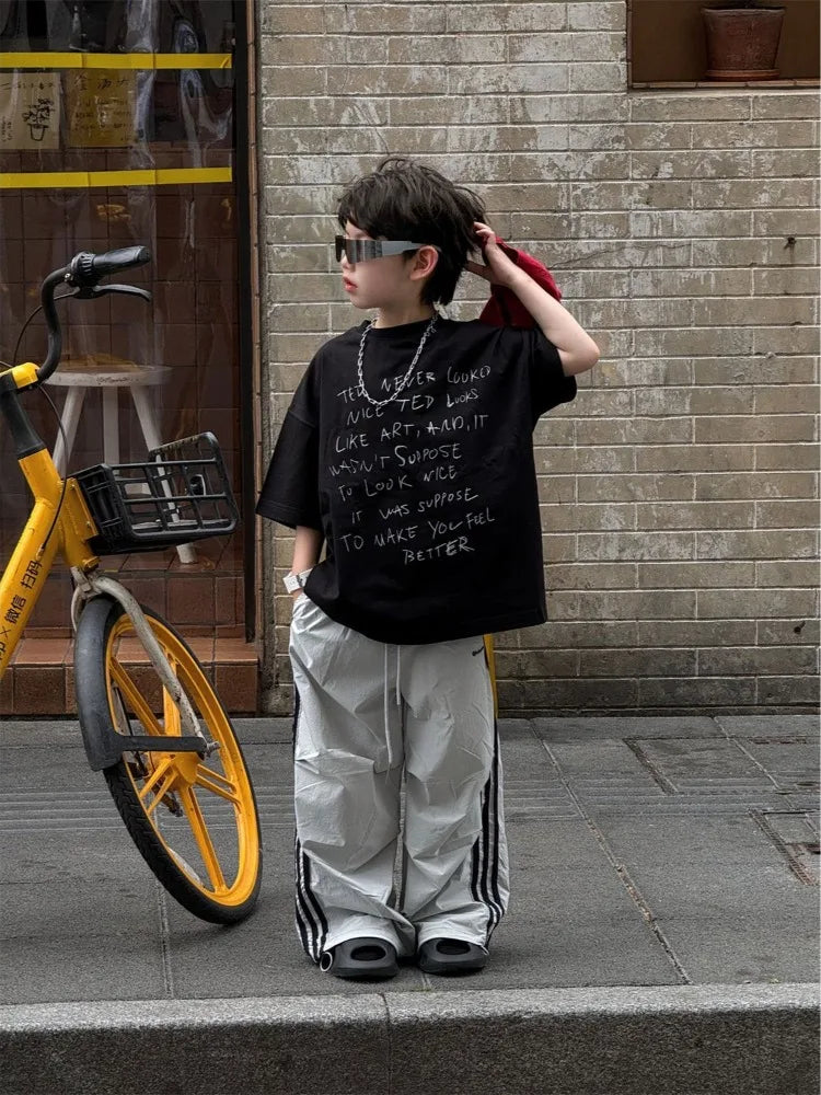 2026 Summer New Korean Style Handsome Baby Boy Letter Print Casual Short Sleeve T-Shirt