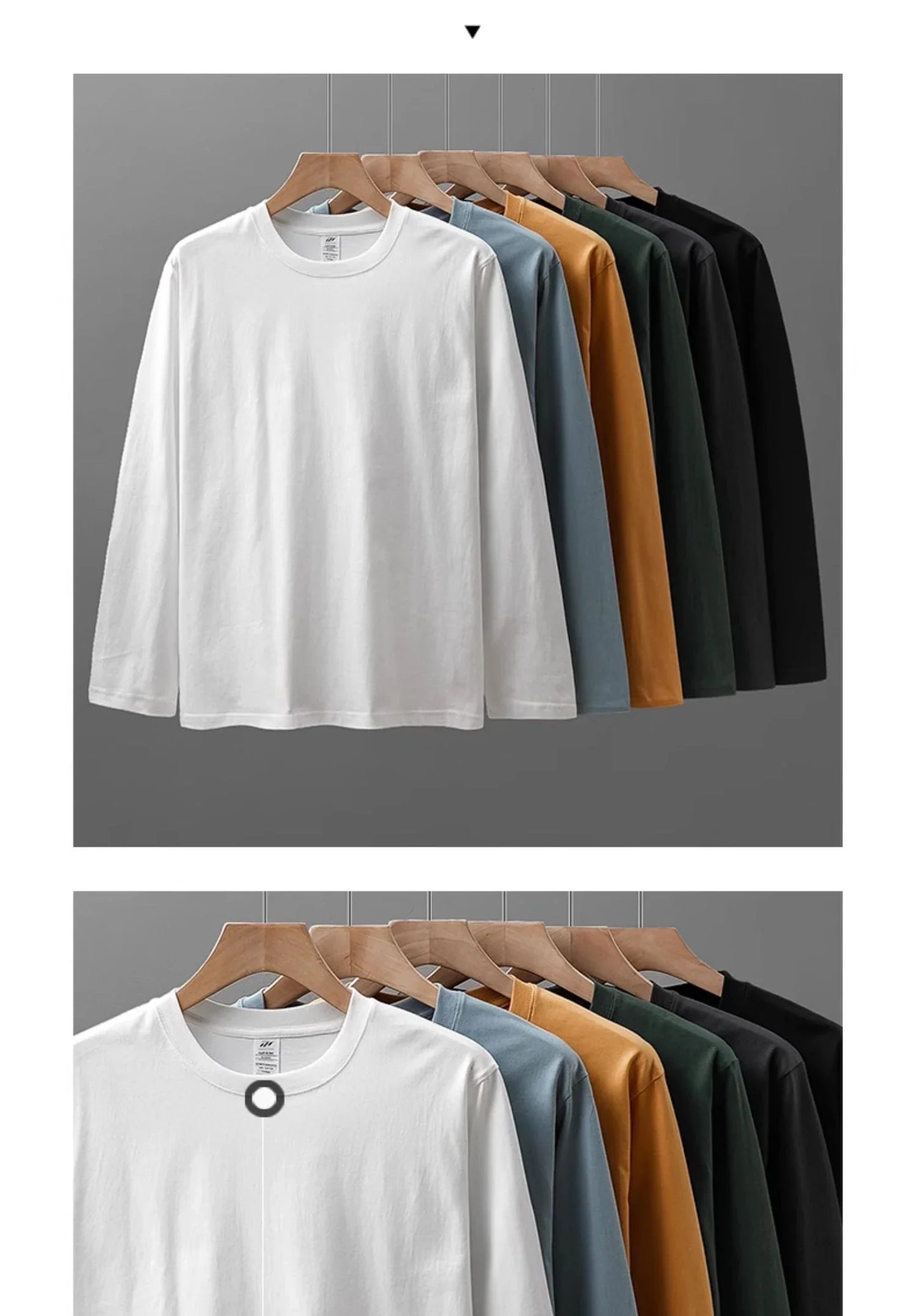 Men's 260G Long Sleeve T Shirts 2025 Spring Pure Cotton Solid Color Basic Crew-Neck Undershirt Men's Loose Tops 11 Color